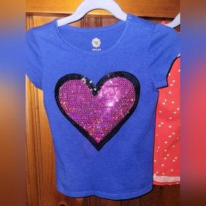 Girls Short Sleeve Sequin Heart Shirt